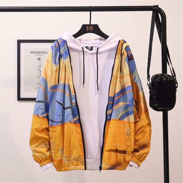 

2019 -2xl printing casual men's fashion long-sleeved hooded coat sports coat zipper blouse drop shipping july23, Tan;black