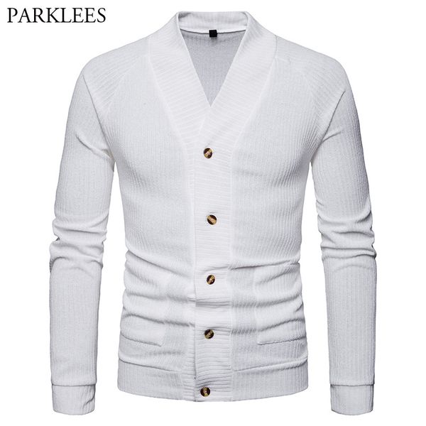 

classic v neck cardigan sweater men casual slim fit solid color mens gray button sweatercoat soft cardigans homme masculino 2xl, White;black