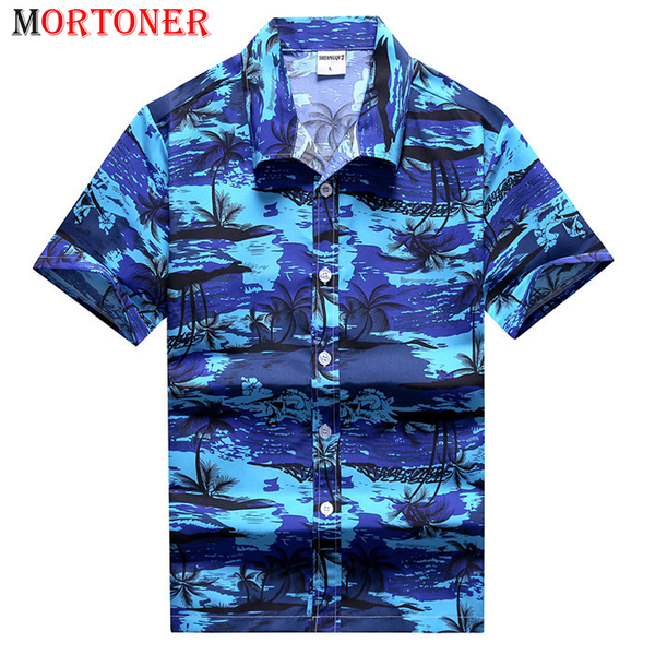 

men's casual shirts blue palm tree print hawaiian men 2021 fashion short sleeve 5xl tropical aloha holiday vacation beach clothing, White;black