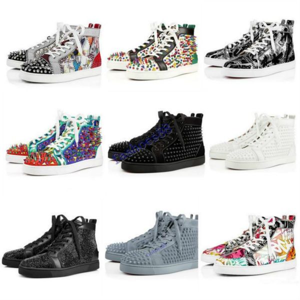 

2019 red bottoms shoes men women studded spikes platform sneakers vintage genuine leather casual rivet sneaker size 36-46, Black