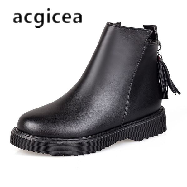 

2019 winter new women's shoes flat bottom fashion simple and comfortable booties women's fashion classic shallow zipper shoes, Black