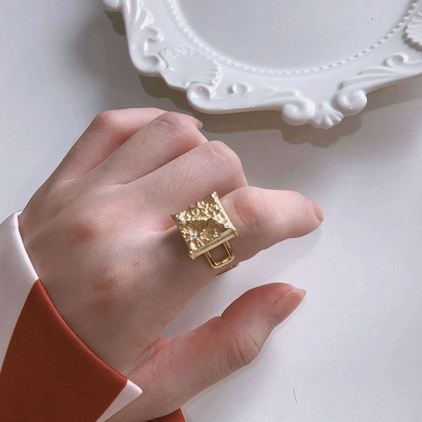

silvology mountain range rings 925 sterling silver square irregular thick rings for women industry style 925 gold japan jewelry, Golden;silver