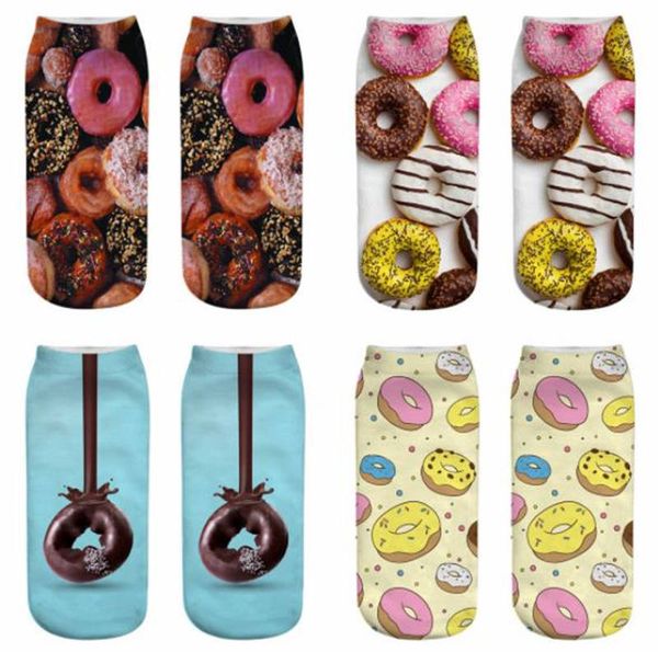 

macarons 3d цифровой дизайнер женские носки пончики деликатесная еда печати носки повседневная хлопок мода женские носки, Black;white