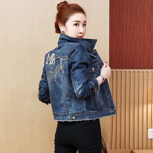 

spring vintage long sleeve slim jeans coat women autumn embroidered casual outwear new short harajuku basic jacket plus size 5xl, Black;brown