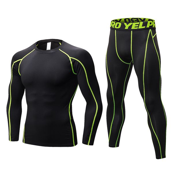 

2020 new men compression running sets tights men's long sleeve gym fitness suits sportswears running tracksuit men's sport suit, Black;blue