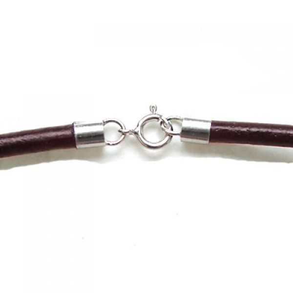

3mm brown real leather cord necklace 16'' w clasp new, Silver