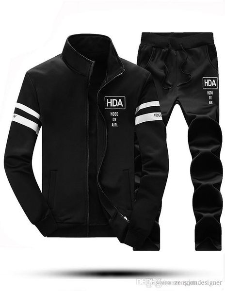 

hba mens спорт стиль 2pcs одежда отворотом шею длинным рукавом брюки беговая мода homme повседневный clothng, Gray