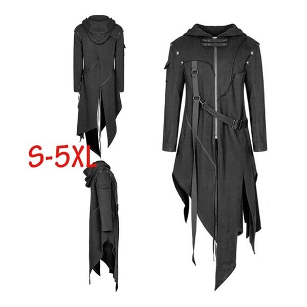 

tide men zipper asymmetrical hoodie jacket coat retro punk style party outwear, Tan;black