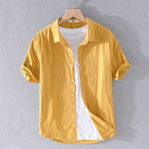 

summer new design solid comfortable yellow shirts men fashion casual shirt for men cotton brand shirt mens camiseta overhemd, White;black