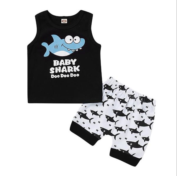 

babys designer suit clothes boy vests luxury fashion letters sharks letter kid suit summer wave print short set 2019 new casual, White