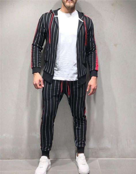 

striped panelled mens designer tracksuits fashion zipper cardigan long pants mens 2pcs sets casual males clothing, Gray