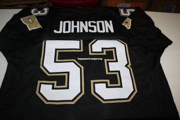 

дешевые ретро vaughan johnson # 53 custom mitchell нсс джерси черный прострочкой мужские трикотажные изделия футбола регби, Black;blue