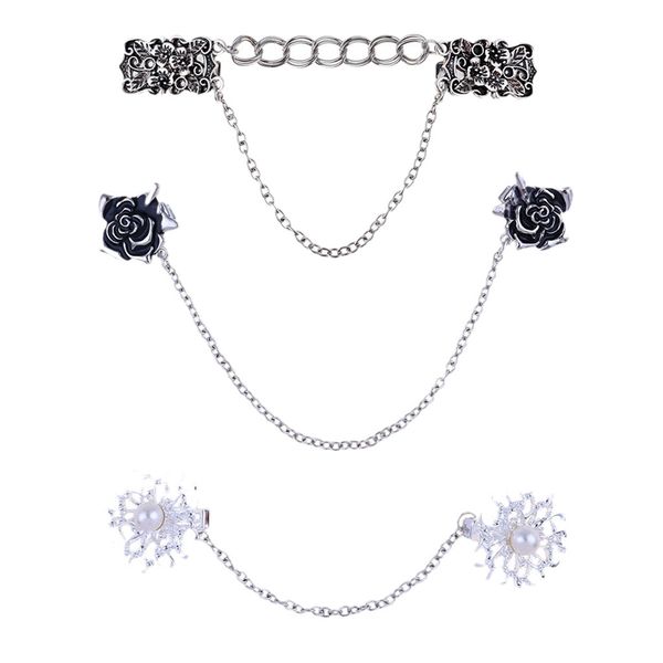 

2 piece sweater shawl brooch clip cardigan dress clip flower collar chain ladies metal buckle, Gray