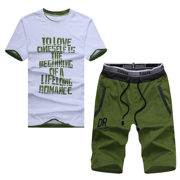 

2020 summer two piece sets short sleeve male t-shirt +shorts suit casual outdoor letters student young man t shirt shorts men, Gray