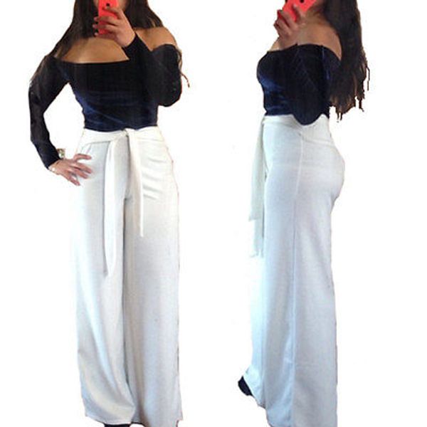 

us stock women off the shoulder casual loose long sleeve shirt blouse female clothes, White