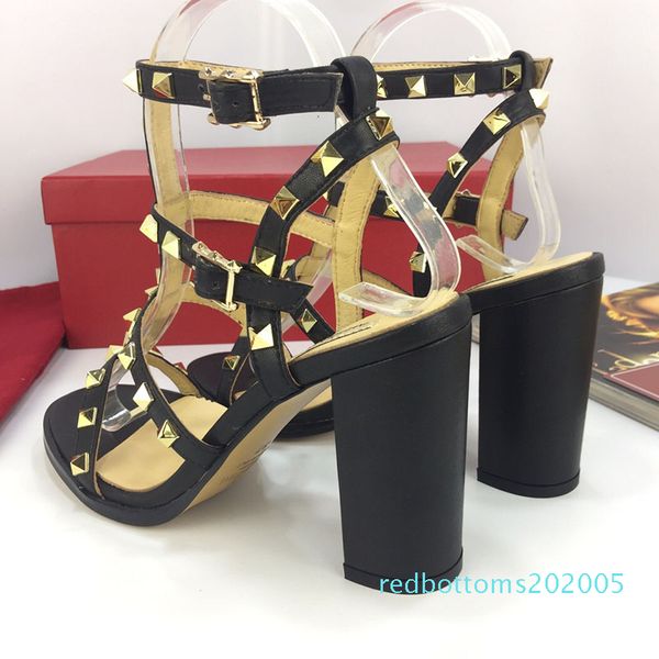 

fashion luxury designer women heels shoes women's dress shoes superstar shoes summer strap rivets sandals 9cm classic trend fashion rep, Black