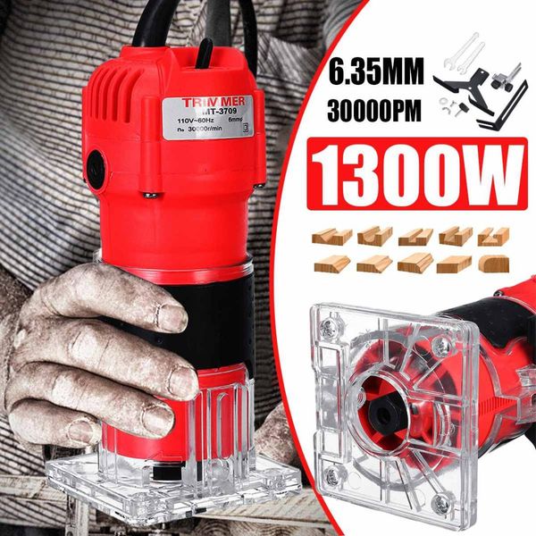 

30000rpm1300w 6.35mm electric hand trimmer wood laminate palms wood router joiners hand woodworking carving machine 220v 110v
