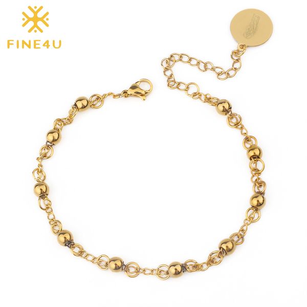 

fine4u b230 stainless steel virgin mary charm bracelets for women 5mm gold color beads bracelet rosary jewelry, Black