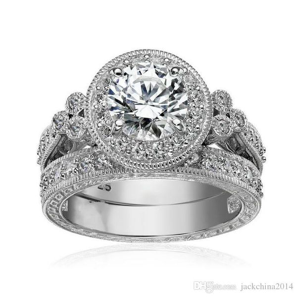

size 5 6 7 8 9 10 vintage jewelry round cut 925 sterling silver white z cz diamond gemstones wedding engagement bridal ring set gift