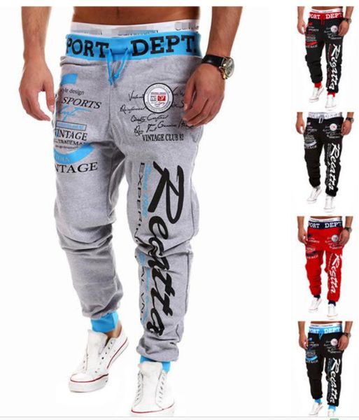 

2020 new casual pants men's drawstring elastic waist letters printed loose track pants, Black