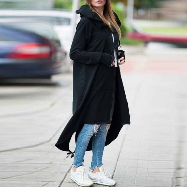 

women's trench coats extra large dress hooded long sleeve zipper non-symmetrical hem hoodie coat jacket s-5xl, Tan;black