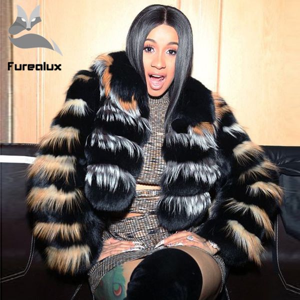 

furealux new natural fur coat 100% real fur coat jacket 2019 new women's winter pretty warm short real, Black