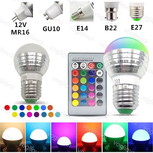 

3w led 16 color changing rgb light bulb lamp 110v 220v rgb led light spotlight +24key ir remote control eub