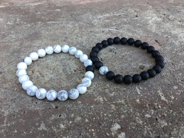 

2pcs distance bracelets - black and white matching pair - long distance for friendships/relationships/couples his/hers