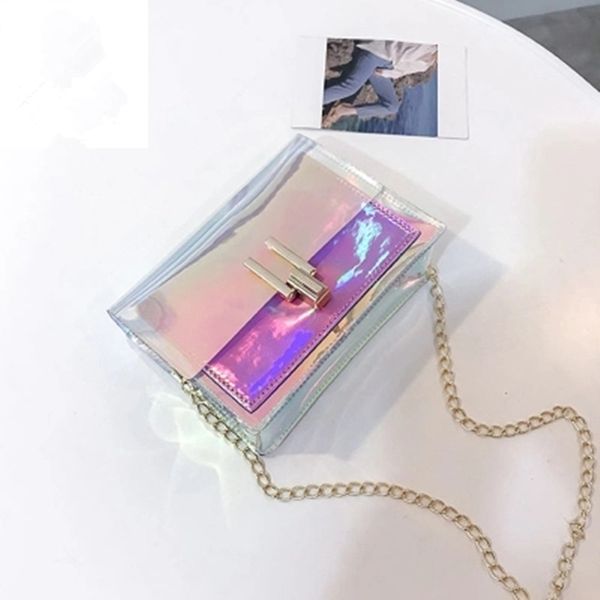 

new hologram laser messenger chain bag women shoulder crossbody handbag fashion trend wild package jelly small square sac