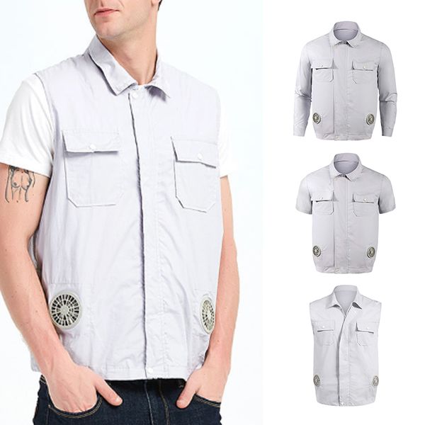 

3 sleeve lengths summer cooling clothes usb protection conditioned fan jackets for outdoor working fishing smart clothes, Black;brown