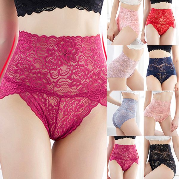 

5pcs dihope panties women high waist lace body shaper underwear ladies hollow out underpants imitation lingerie female, Black;pink