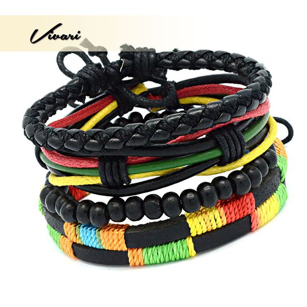 

vivari 2020 мужская радуга старинные многослойные бусины из натуральной кожи браслет ручной работы браслет мода ювелирные изделия обернуть б, Black