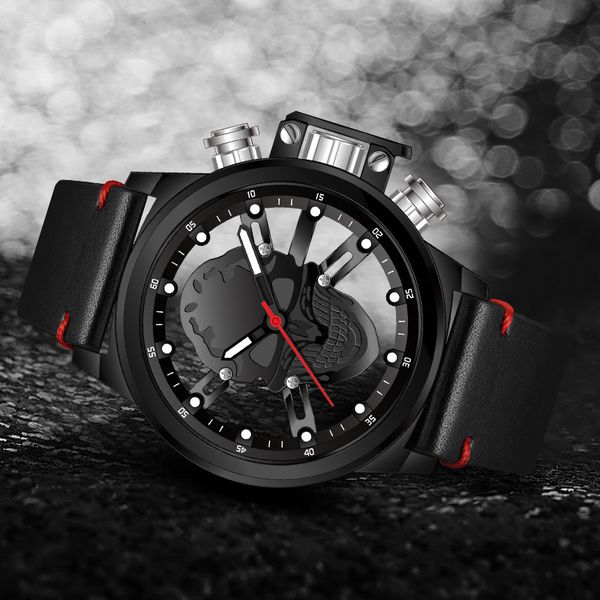 

men's watches punk 3d hollow skull sport watch, Slivery;brown