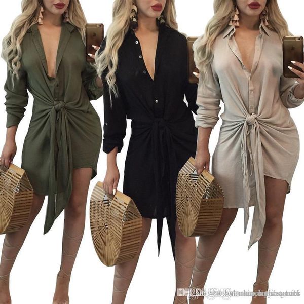 

весна женщина рубашка платье sexy отворот шея сыпучих платья модельеры с длинным рукавом платье, Black;gray