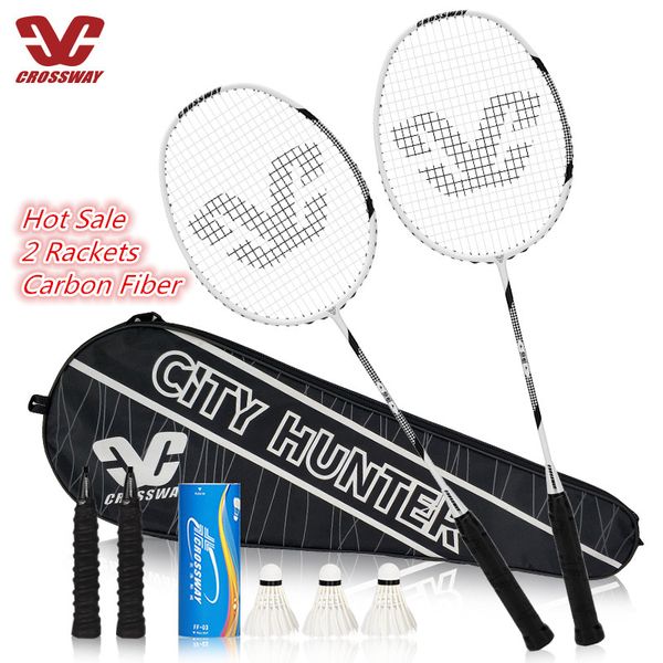 

badminton set 2pcs strung badminton racket professional carbon racquet 26-28 lbs with bag and 3 badmintons