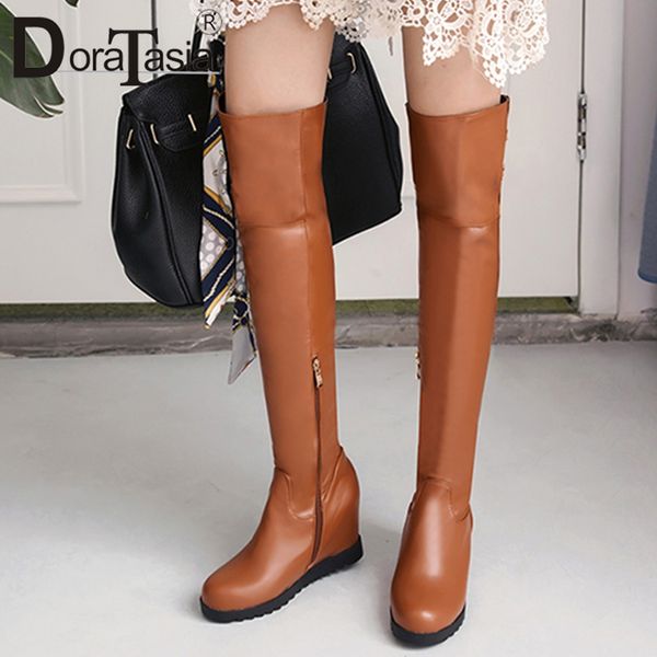 

doratasia szie 34-43 ladies height increasing over the knee boots platform thigh high boots women 2019 high heels shoes woman, Black