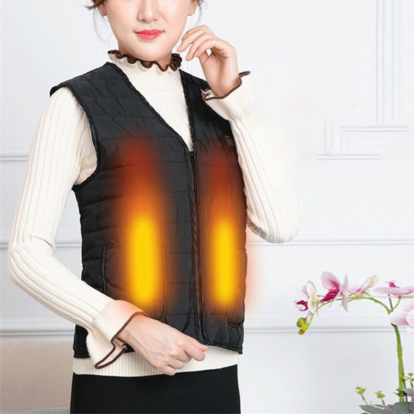 

outdoor warm clothing solid color v-neck vest cotton jacket heated for riding skiing fishing charging via heated coat, Black;white