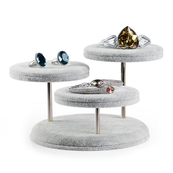 

creative velvet 3-tier round jewelry towers display stand organizer rack holder, Pink;blue