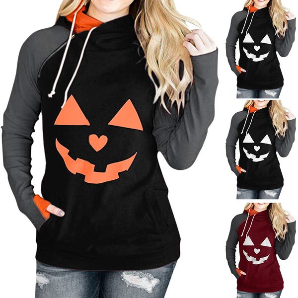 

ladies shirt women's long sleeve large size halloween witch print hooded sports shirt casual fashion 15, White