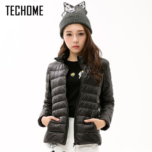 

techome portable windproof down coat women winter coat 2019 new ultra light white duck down jacket slim winter puffer jacket, Black