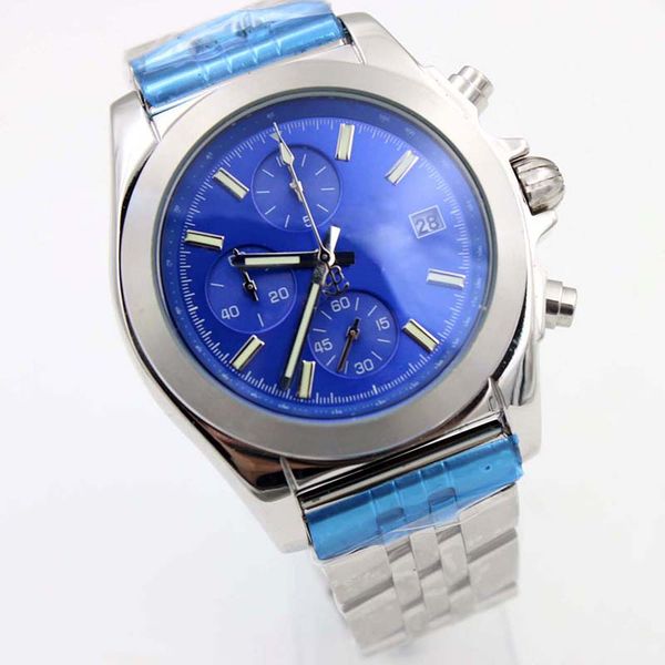 

br 1884 premier chronograph quartz chronometer blue dial mens watches outdoor man wristwatches fixed stainless steel bezel watch, Slivery;brown