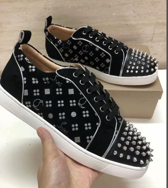 

new designer sneakers red bottom shoe low cut suede spike luxury shoes for men and women shoes party wedding crystal leather sneakers y2010, Black