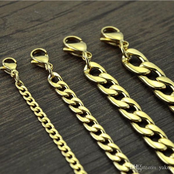 

new never fade stainless steel figaro chain necklace 4 sizes men jewelry 18k real yellow gold plated 9mm chain necklaces for women mens, Silver