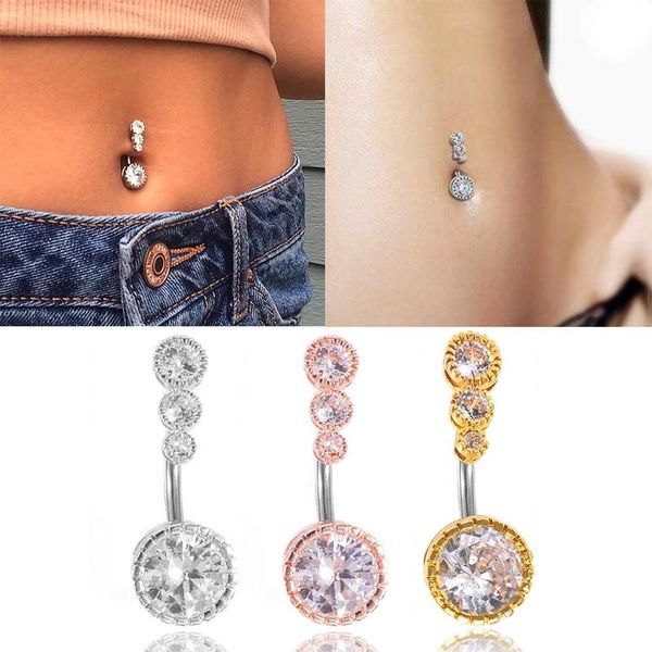 

1pc dangling navel belly button rings belly crystal steel woman body jewelry women accessories, Slivery;golden