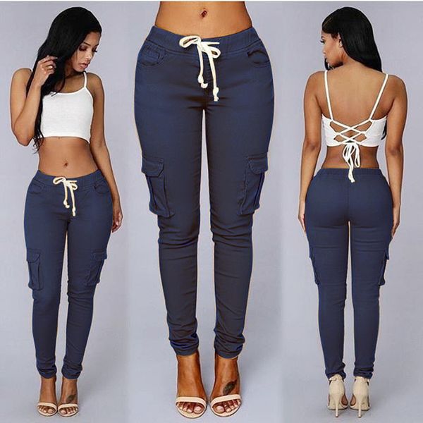 

sales good elastic nice material packets pencil 2019 new design casual soft suitable skinny female ladies pants, Blue