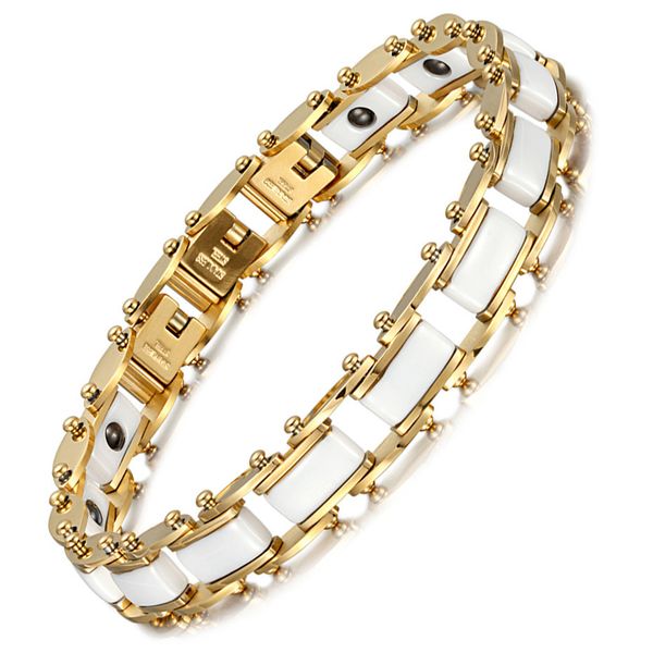 

biker bicycle chain bracelet healing hematite magnetic therapy bracelet for men women motorcycle link chain cool bangles, Golden;silver