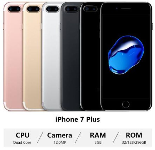 Sbloccato originale Apple iPhone 7 Plus 3GB RAM 32/128GB/256GB ROM Quad-Core Fingerprint 12MP IOS LTE 12.0MP Cellulare ricondizionato con fotocamera