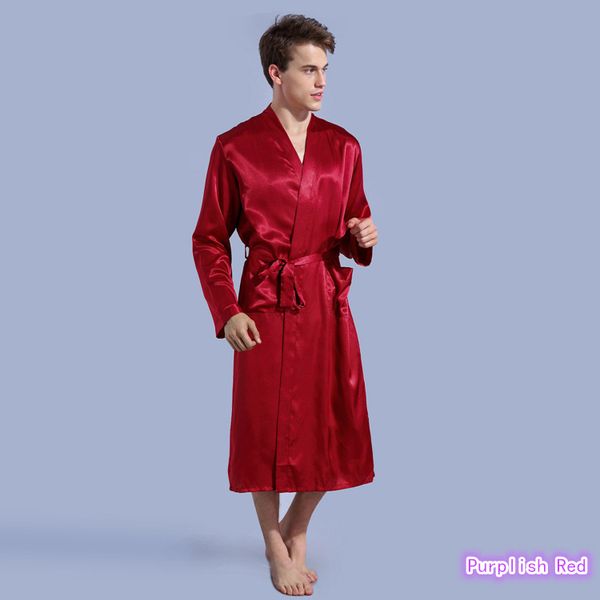 2020 Mens Robes Silky Gown Long Sleeve Nightgown Men Kimono Silk Robe