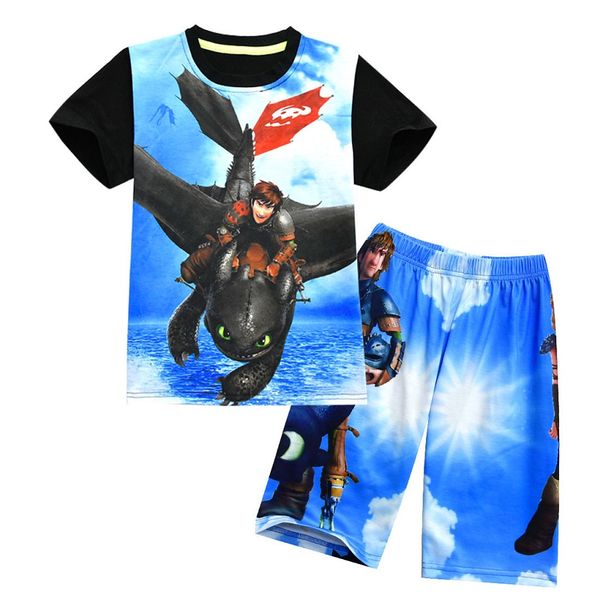 

2pcs boys girls set 2018 summer style how to train your dragon 3 children clothing set baby t shirt +shorts pants sports suit, White