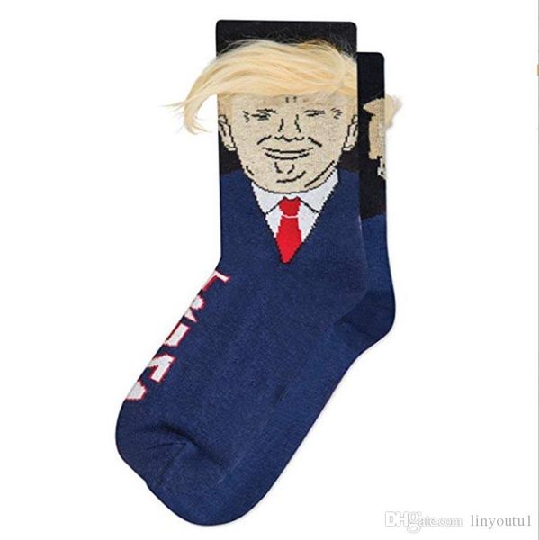 

president donald trump socks funny print casual crew socks 3d fake hair crew socks hip hop skateboard sock, Black